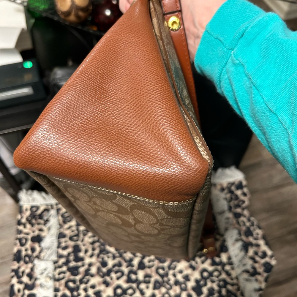Coach❤️Signature Morgan in Khaki & Saddle Color Canvas & Leather Satchel - Picture 8 of 13